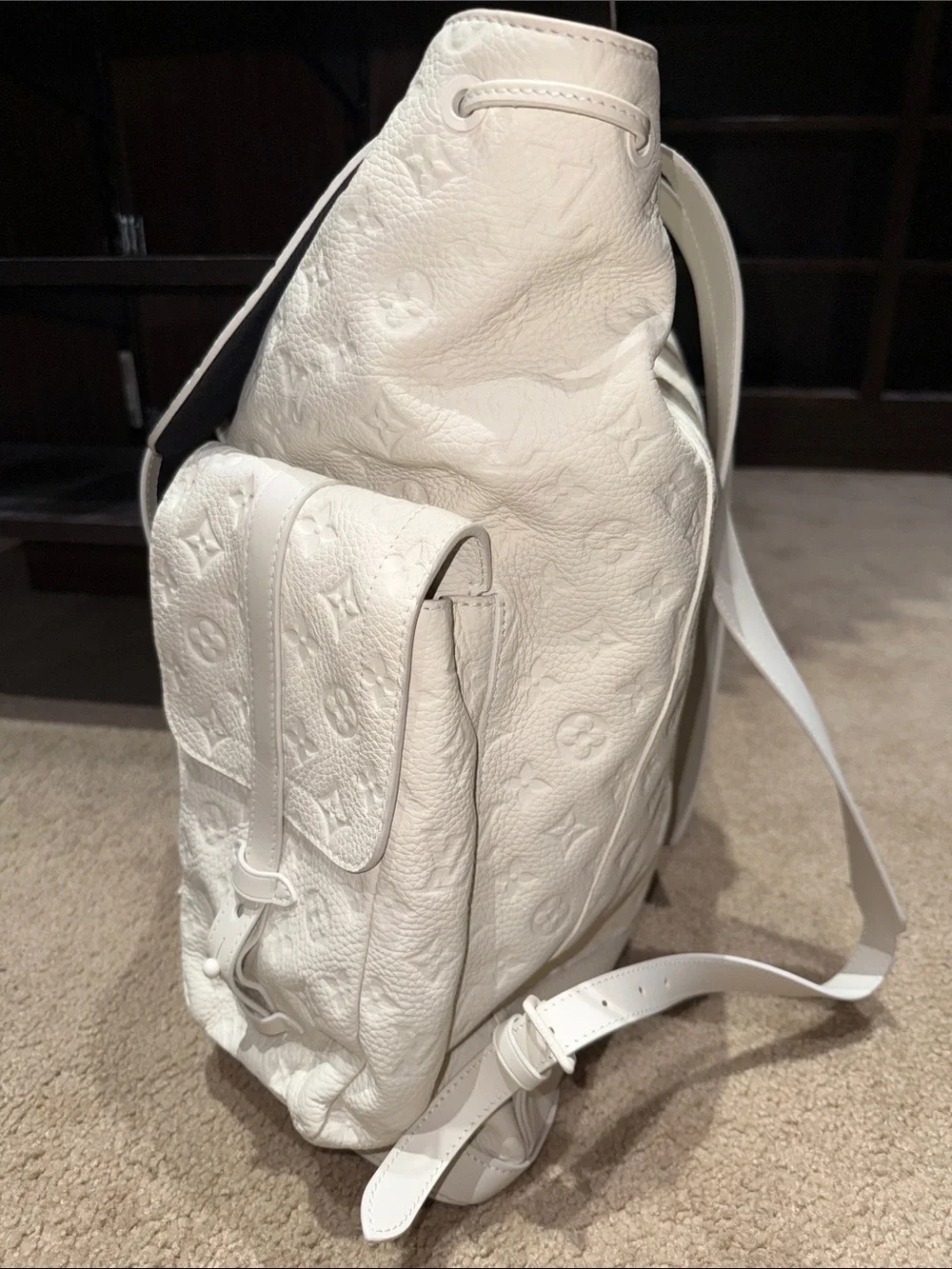 Louis Vuitton Virgil White Embossed cowhide Monogram Leather Backpack.